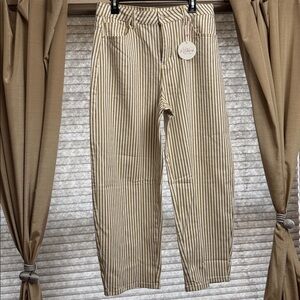 June- Khaki Stripe Barrel Jeans